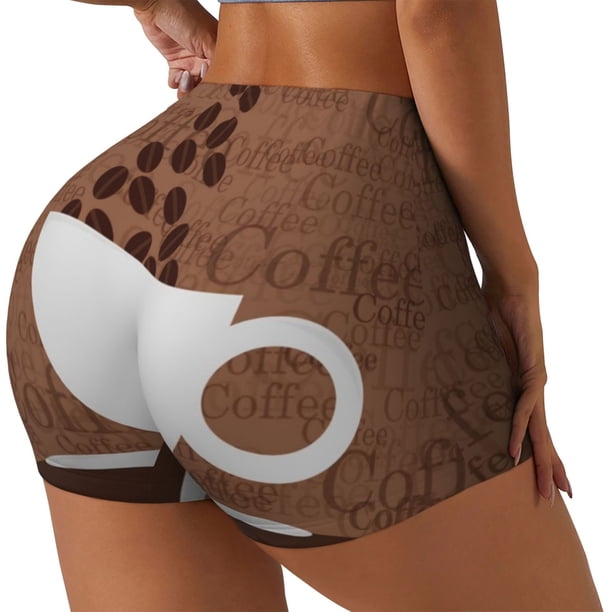 Fotbe Coffee Cafe Cup Shorts Sin Costuras – Shorts Deportivos de Cintura Alta para Mujer, Elásticos para Gimnasio, Yoga, Running o Ciclismo-Large