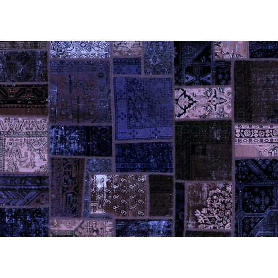 Ahgly Company Indoor Rectangle Patchwork Blue Transitional Area Rugs, 4' x 6'