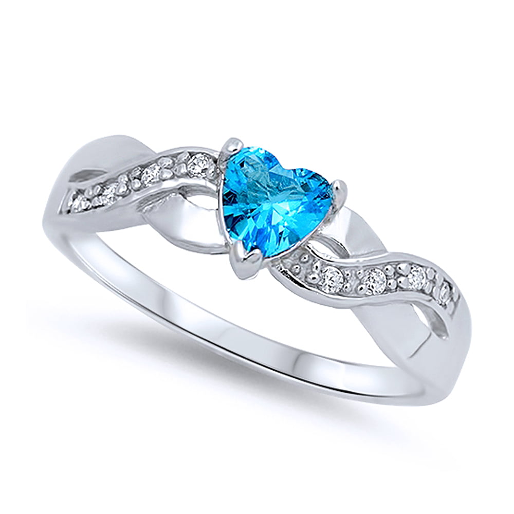 Dainty Jewelry - Men Women Sterling Silver Heart Light Blue CZ Color ...