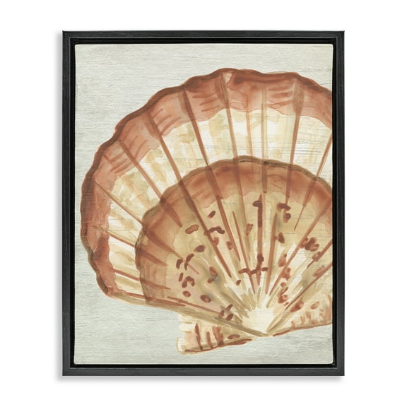 Stupell Industries Clam Shell in Beige Nautical & Beach Painting Black Floater Framed Canvas Art Print Wall Art, 17 x 21