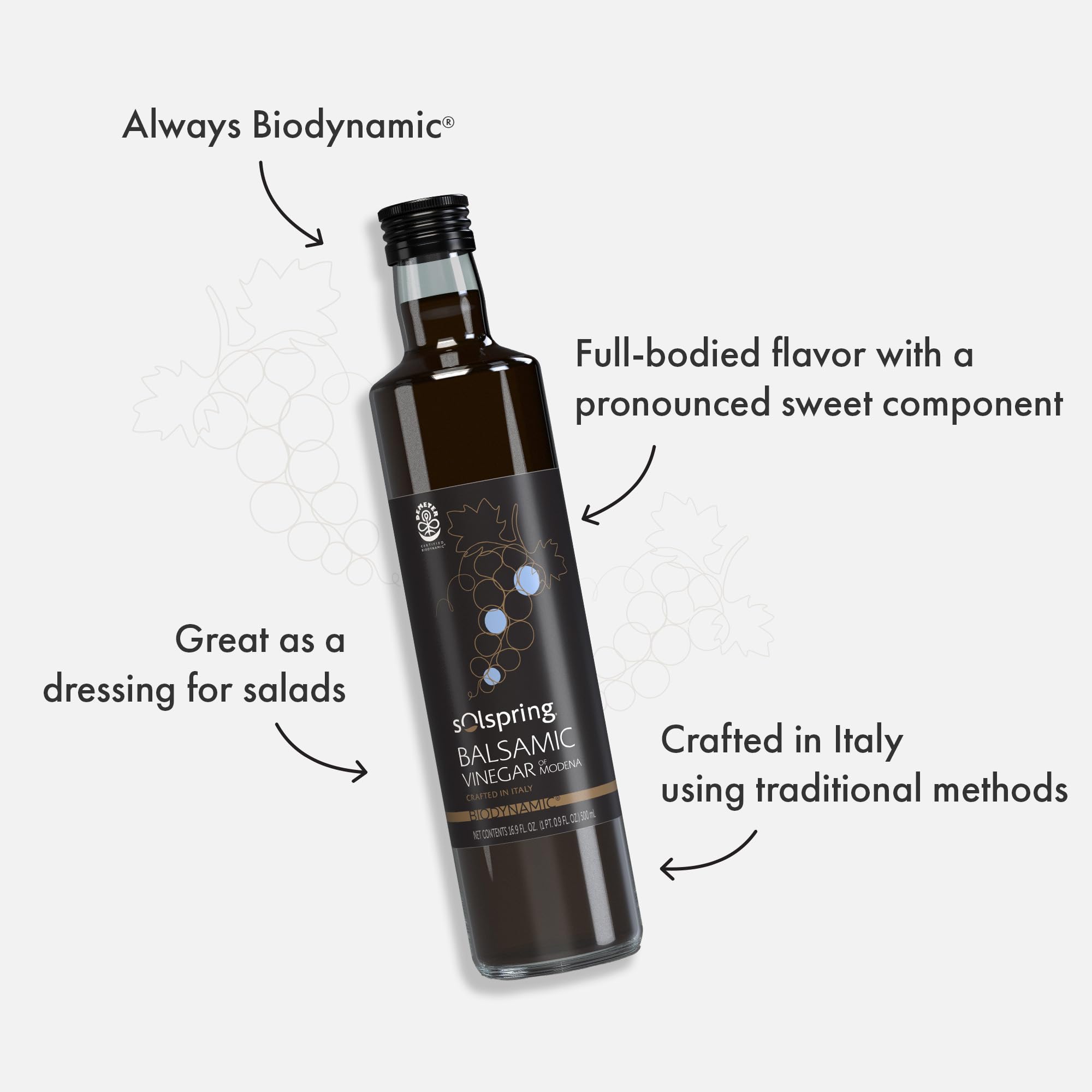 Dr. Mercola Solspring Biodynamic Balsamic Vinegar of Modena,  (16.90 Fl. Oz.), non GMO, Gluten Free, Soy Free, Demeter Certified