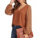 thumbnail image 4 of Blusa de gasa para mujer Swiss Dot Casual Cuello redondo Manga larga Pom Pom Camisas Tops XBTCLXEBCO Camello, Extra Grande, 4 of 6