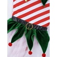 thumbnail image 6 of Zaldita Girls Christmas Elf Outfit Kids Dance Tutu Dress Striped Leotard with Belt Bells Pom Pom Red 6, 6 of 7