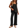 thumbnail image 4 of BRELIL Women's Two Piece Outfits Square Neck Sleeveless Tank Top Wide Leg Pants Lounge Set Casual Pajama Sets Loose Fit Vacation Travel Matching Tracksuit, Black XL, 4 of 8