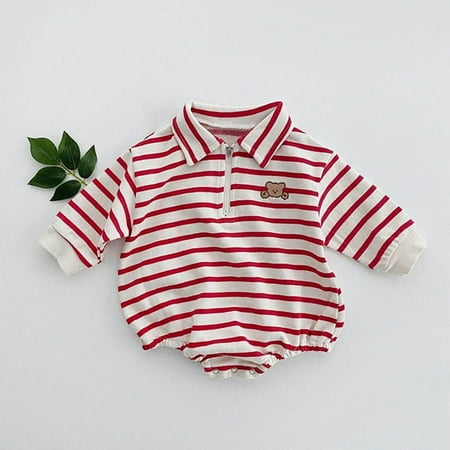 

Baby Girls Boys Autumn Striped Cotton Long Sleeve Romper Bodysuit Clothes