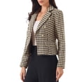 thumbnail image 4 of INSPIRE CHIC Houndstooth Suit for Women Notch Lapel Buttons Long Sleeves Casual  Blazer L Brown, 4 of 6