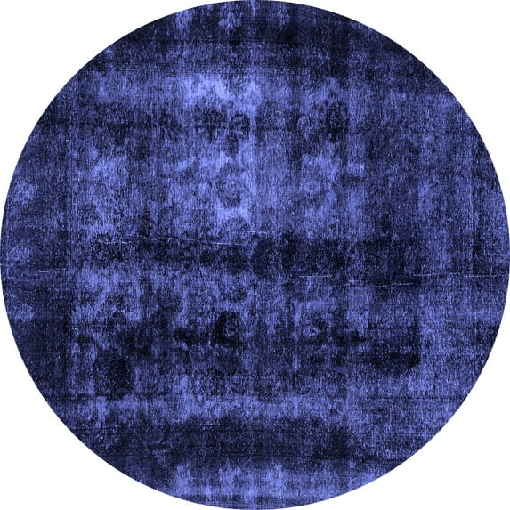 Ahgly Company Machine Washable Indoor Round Abstract Blue Modern Area Rugs, 7' Round