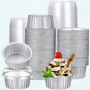 Aluminum Foil Baking Cup 150 Pcs Disposable Ramekins with Lids 5oz Mini Cupcake Liners Flan Mold Mini Cake Pans with Lids Disposable Cake Tin for Pudding Desert Creme Brulee (Silver)