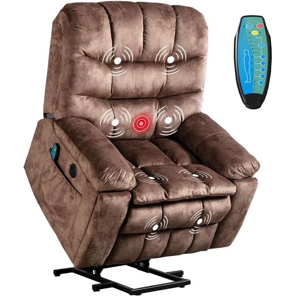 Large Power Lift Recliner with Massage and Heat for Elderly, Heavy Duty & Safety Motion Reclining Mechanism, Ergonomic Electric Wider Chair with USB Port, 2 Hidden Cup Holders (1, Brown)