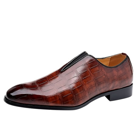 

Mackneog Cl ical Style Shoes For Men Slip On PU Low Rubber Sole Block Heel Work Gift on Clearance