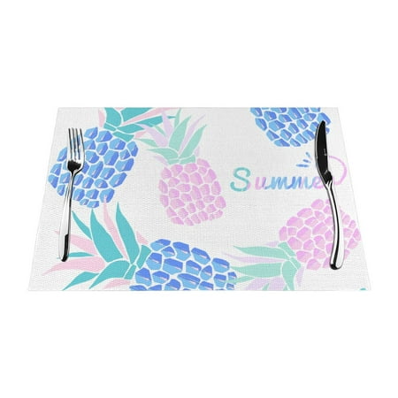 

YFYANG Washable Heat-Resistant Placemats 70% PVC/30% Polyester Pastel Pineapple Pattern Kitchen Table Mat 12 x 18 4 Pcs