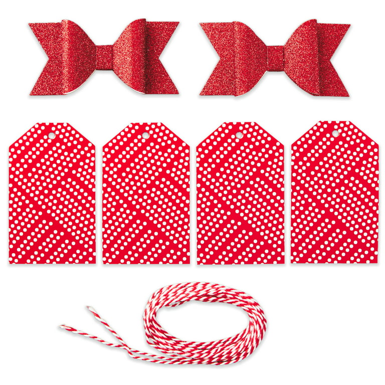 Hallmark Christmas Gift Wrap Accessories Kit (Decorative Trim and Gift Tags  with String) Natural Snowflakes, Reindeer, Red and White
