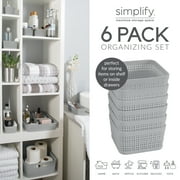 Simplify 6 Pack Plastic Organizing Storage Basket Set in Grey