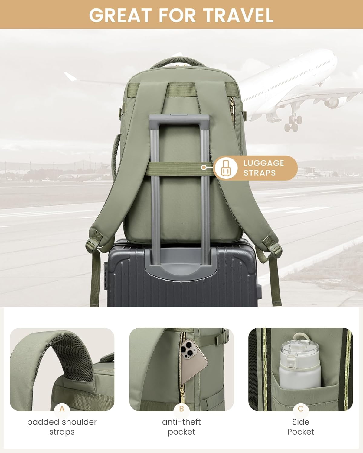 LOVEVOOK Travel Backpack Carry on Flight Approved 40L,Waterproof TSA Travel Essentials Personal Item Backpack for Women Men,Carry on Luggage Suitcase Travel Bag for Airplane with 3 Packing Cubes