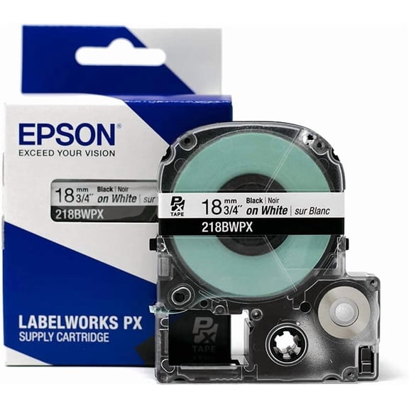 Epson LABELWORKS 218BWPX - Black on White PET Label Maker Tape - 3/4" (18MM) Wide, 30 ft