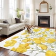 thumbnail image 3 of Area Rug 72×108in, Watercolor Yellow Blossom Flower Floor Carpet Living Room Rug, Garden Floral Plant on White Non-Slip Welcome Mat Indoor Rugs for Bedroom Dining Room, 3 of 9