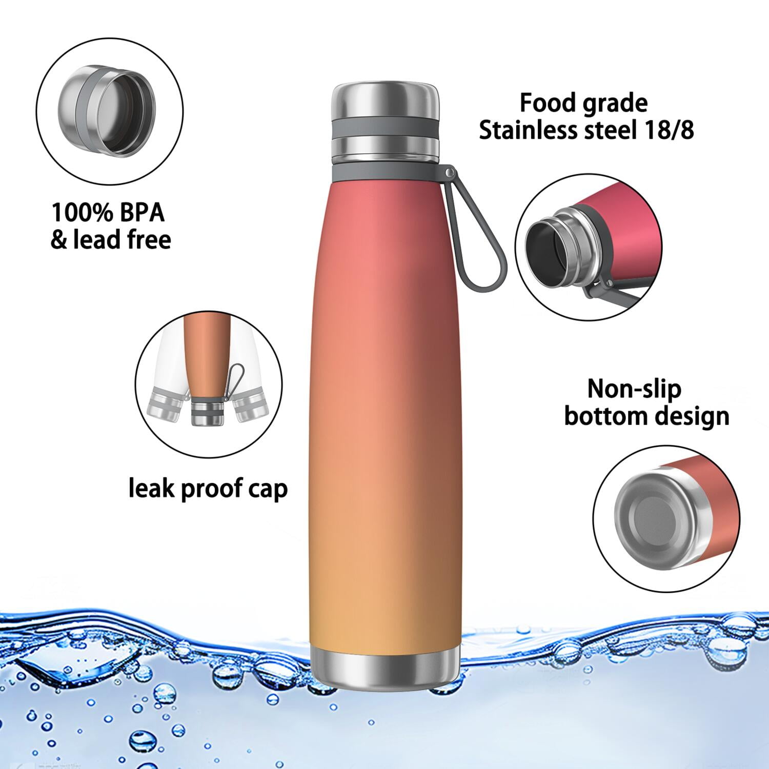 29oz Insulated Water Bottle with Tea Infuser, Stainless Steel Travel Mug, Colorful Gradient Print
