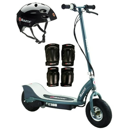 Razor E300 Electric 24V Motorized Scooter (Grey) w/ Helmet, Elbow and Knee