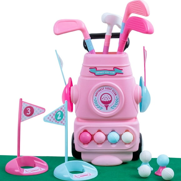 Hapinest Girl Toddler Golf Set, Mini Golf Set for Kids Girls Golf Clubs 8 Balls, 4 Clubs Putting Green Holes Bag Tees & Flags, Outdoor/Indoor Kids Golf Set Toy, Kids Gol