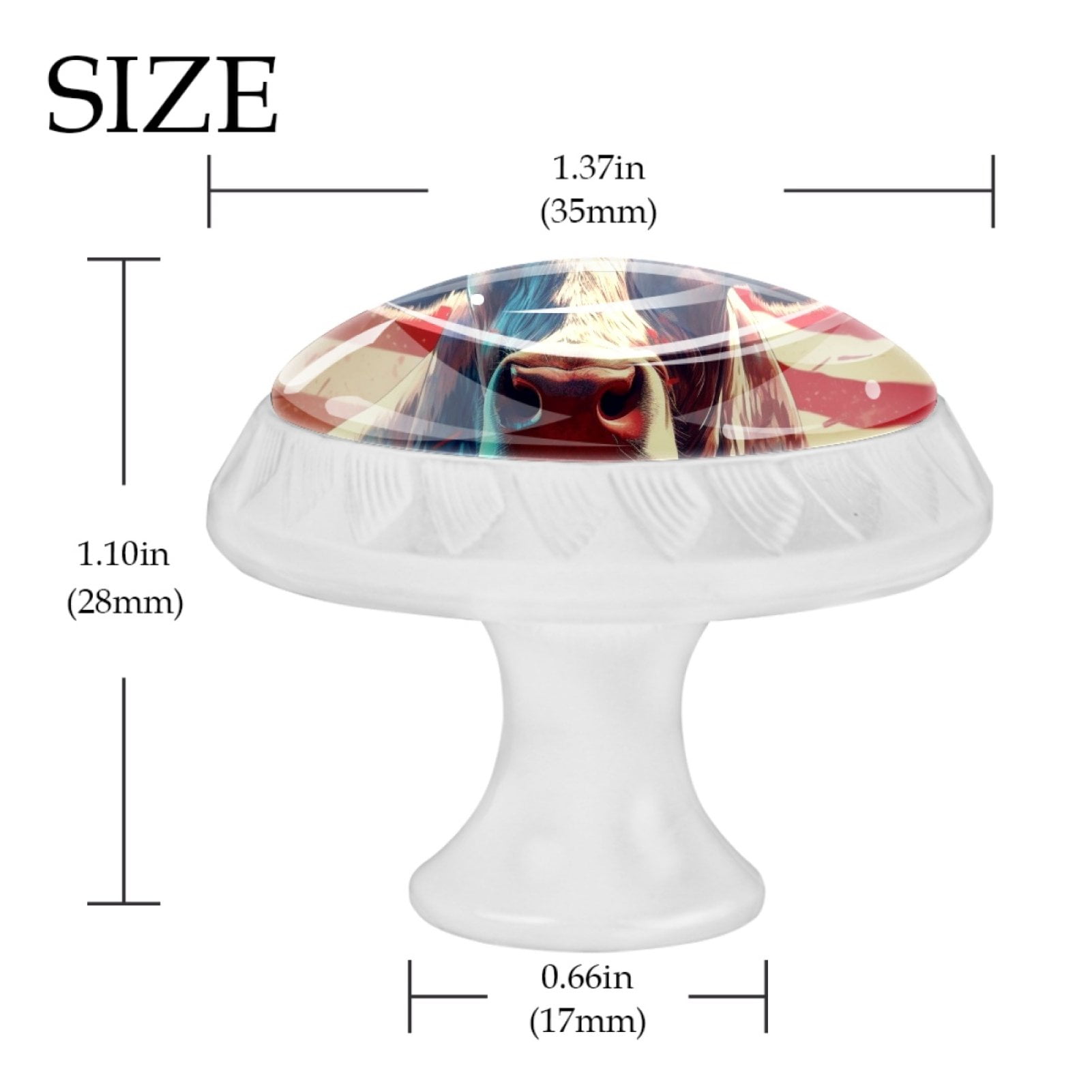 4 Pcs Cow American Flag Knobs for Kitchen Cabinet Cupboard Dresser Bookcase Drawer Pulls Handles Round Home Decor