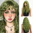 thumbnail image 3 of Light Green Curly Synthetic Wigs with Bangs Heat Resistant Fiber for Cosplay Party, 3 of 6