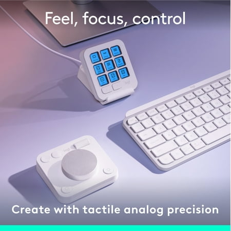Logitech - MX Creative Console Programmable Keypad with 9 Customizable Keys & Control Dial for Graphic Design, Video Editing, more - Pale Gray