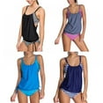 thumbnail image 3 of Womens Plus Size Tankini Set Strappy Stripe Bikini Push Up Swimsuit Swimwear Beachwear, 3 of 4