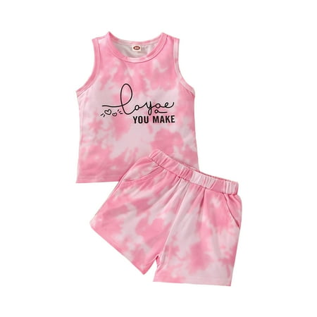 

Kids Toddler Boy Clothes Sports Casual Tie Dye Letters Prints Sleeveless T Shirt Elastic Waist Shorts Set Outfit Fall Clothes for Teens Girls