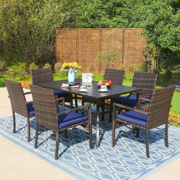 Alpha Joy 7-Piece Outdoor Patio Dining Set Wicker Rattan Chairs and Steel Table