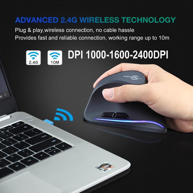 Lefon F35 Wireless Mouse Vertical 2.4G Rechargeable Ergonomic Mouse 2400 DPI Optical Gaming Mice for Computer Laptop PC Mac IOS