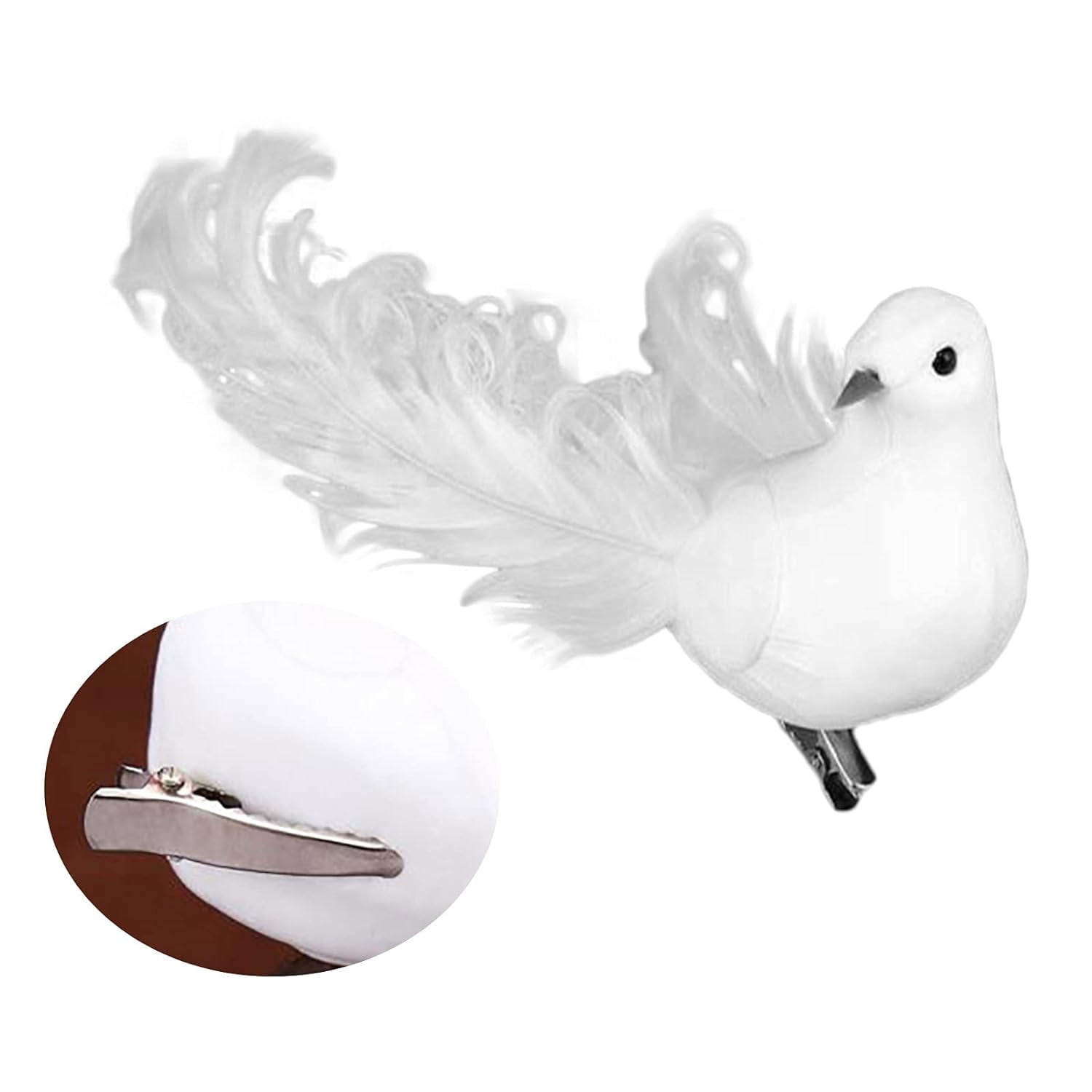Holzlrgus Artificial White Doves(12 Pack), White Doves Decoration with Metal Clips, White Feathered Mini Birds Clip on Tree Ornaments for DIY Crafts Christmas Ornaments, Wreaths, Wedding Decor
