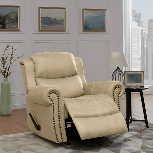Homesvale Extra Large Rocker Recliner Chair, Tan Faux Leather
