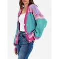 thumbnail image 6 of Long Sleeved Fall V-neck Colorful Striped Print Casual Knit Cardigan Coat, 6 of 6