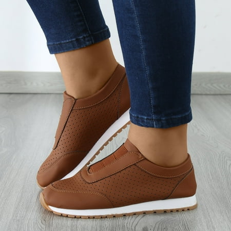 

NECHOLOGY Women s Wide Width Leather Sneakers Fashion Autumn Women Flat Soft Sole Comfortable Sock Sneakers Womens Shoes Brown 7
