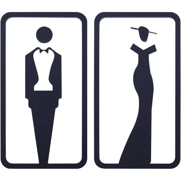2 letreros de identificación de baño autoadhesivos para damas y caballeros, letrero para puerta de baño, pegatinas de pared con formas para hombres y mujeres.