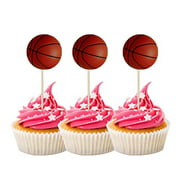 Flunyina Basketball Cake Toppers Basketball Cupcake Toppers for Basketball Themed Party, Man Boys Father Birthday Party Decorations, Set of 48 (Basketball)