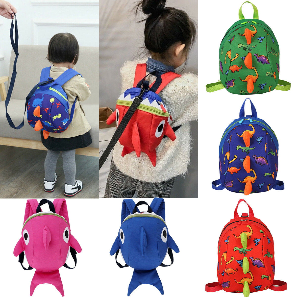 Kids Children Dinosaur Mickey Anti-Lost Safety Walking Toddler Reins Backpack 