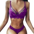 thumbnail image 2 of Floral Print Solid Color Bra Briefs Set Two-piece High Waist Panties Deep V-neck Underwear for Daily Wear Red M, 2 of 13