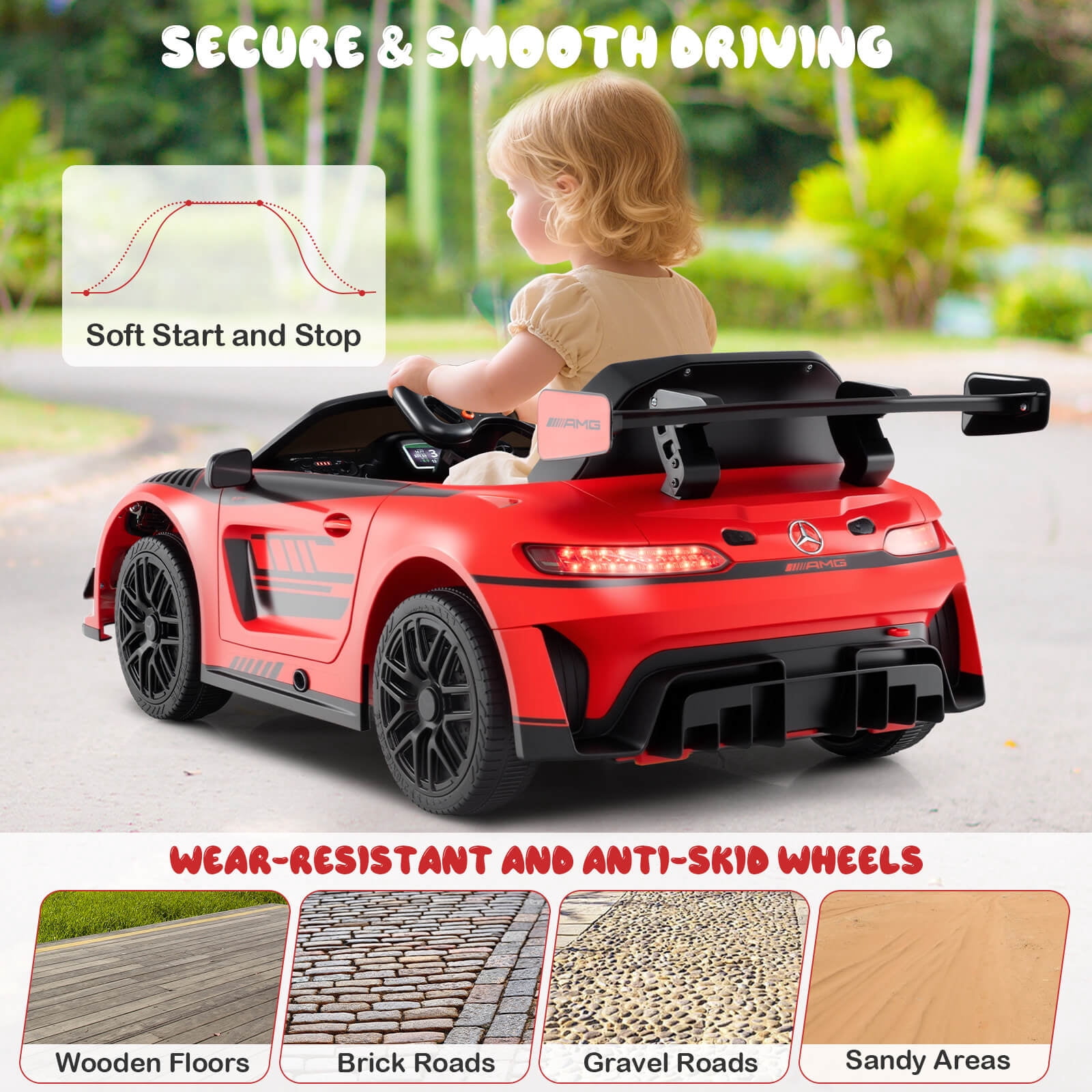 Costway Ride on Car Licensed Mercedes-AMG GT3 Kids Car with Remote Control 3 Speeds Red