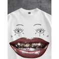 thumbnail image 4 of Women's Oversized White T-Shirt with Eyes and Red Lips Graphic, Loose Fit Casual Tee Top, 4 of 9