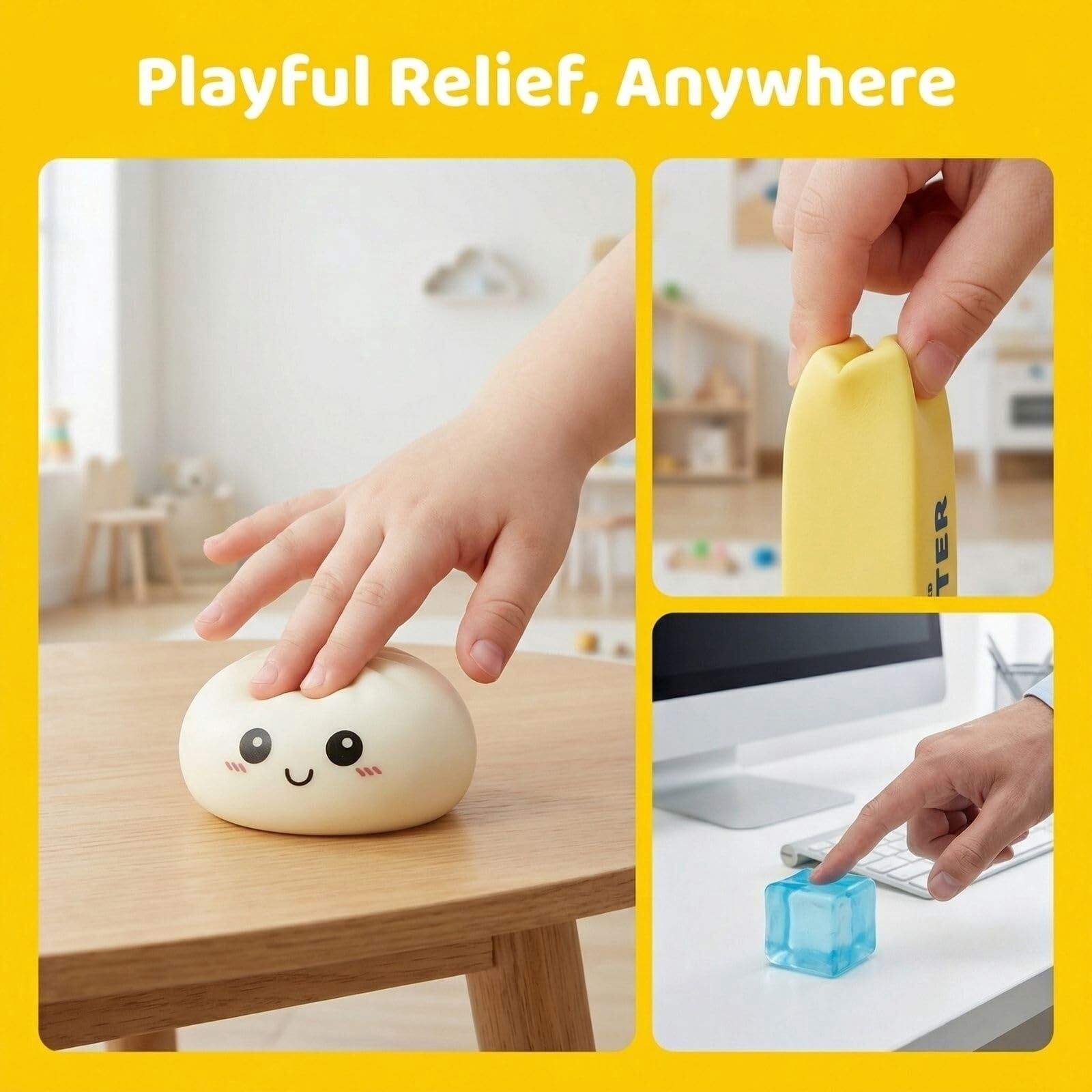 9 Pack Squishy Squeeze Toys, Slow Rising Soft Squishy Set with 9 Different Designs, Random Colors, Stretchy Hand Fidget Set for Desk, Office, and Daily Use