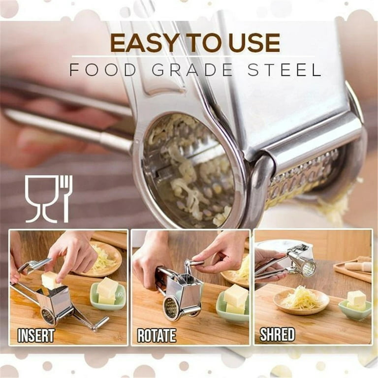 VEVOR Rotary Cheese Grater with 5-Cutting Cones Manual Cheese Mandoline Rotary Shredder with Suction Base and 2.5L Bowl