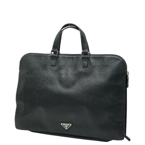 Pre-Owned Prada Triangle Logo Plate Handbag/Business Bag in Black Saffiano Leather... (Fair)