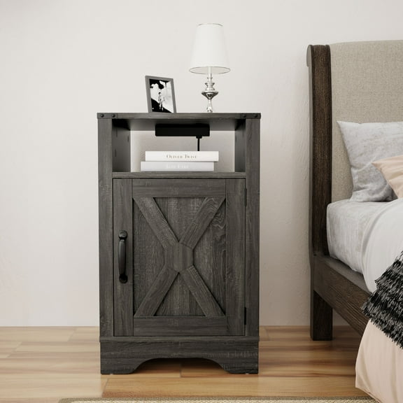 Open Box RoyalCraft Farmhouse Nightstand, Bedroom Table with Charging Station