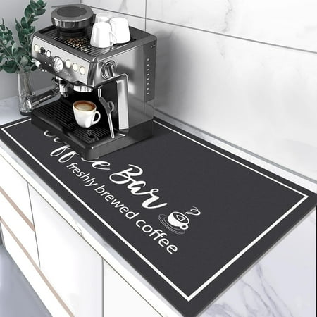 

17x32in Absorbent Coffee Bar Mat: Coffee Cup Pattern for Countertops – Fits Under Coffee Maker Espresso Machine – Elegant Kitchen Counter & Dining Room Decoration