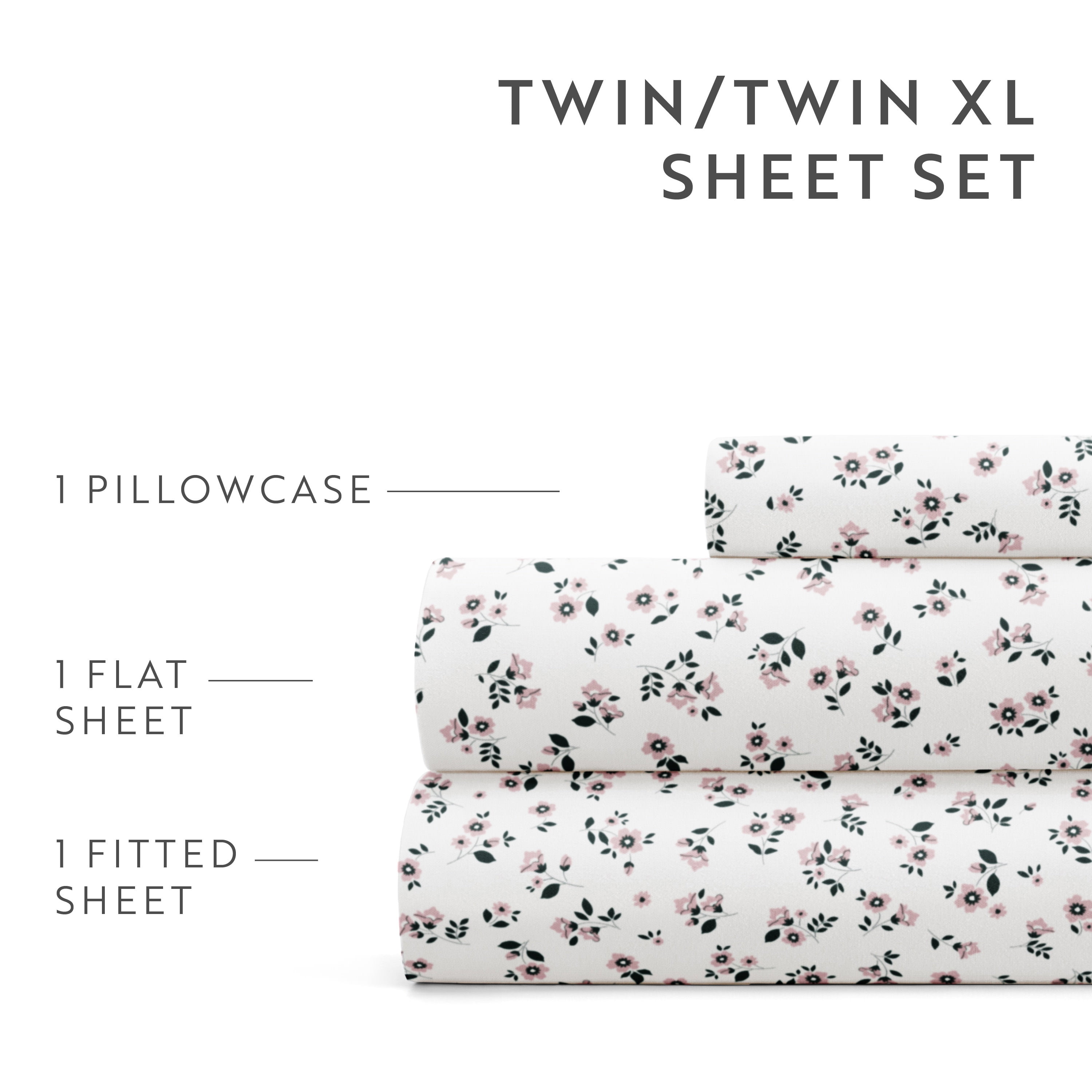 Noble Linens 4 Piece Pattern Microfiber Bed Sheets Set, Delicate Blossoms Mauve, Twin