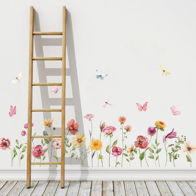 Calcomanía Adhesiva Kasubeso Jardín Acuarela Flores Mariposas