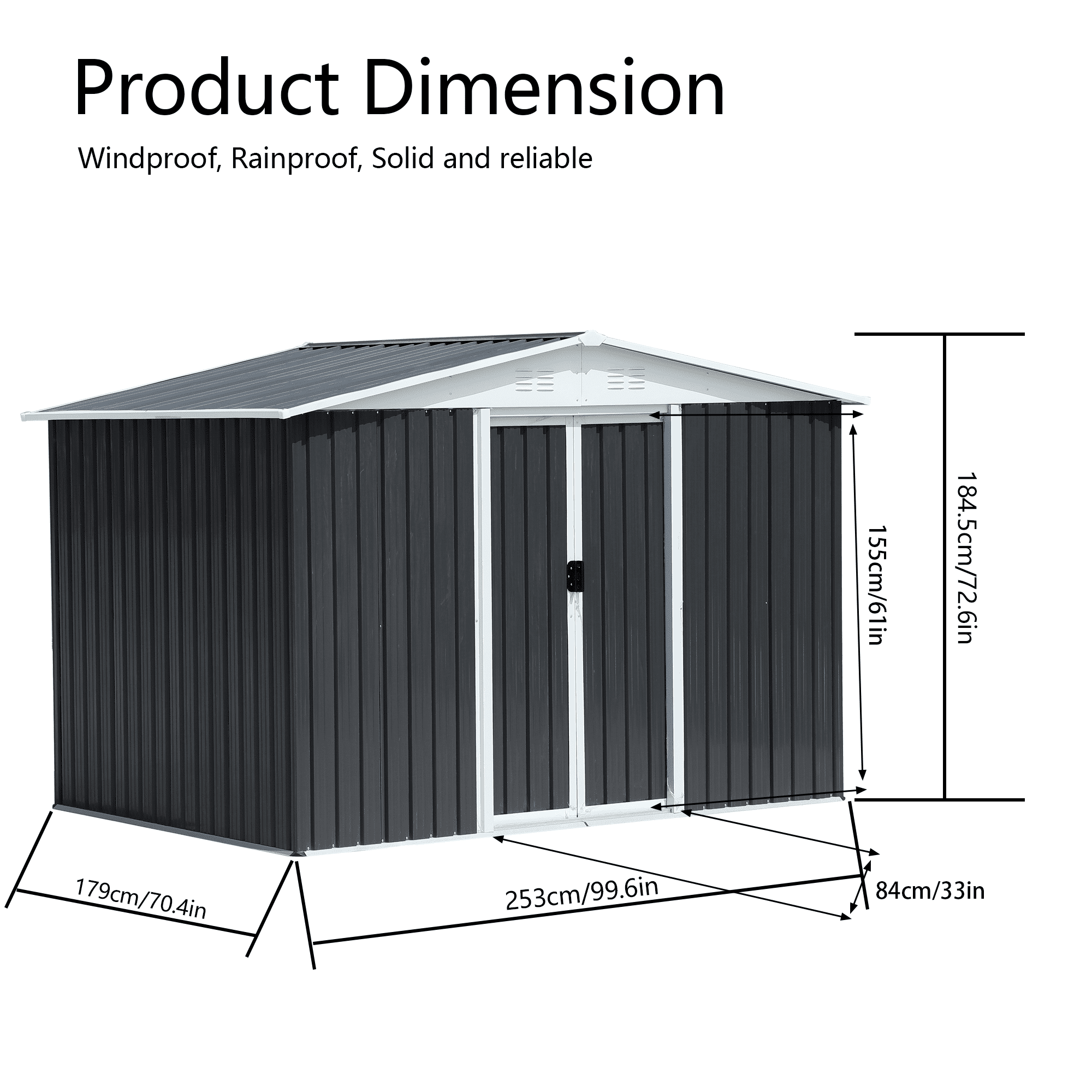 Outdoor Storage Shed 8x6 Feet Apex Roof Dark Grey Aluminum Alloy Frame Garden Shed With Sliding Door,Small Storage Shed