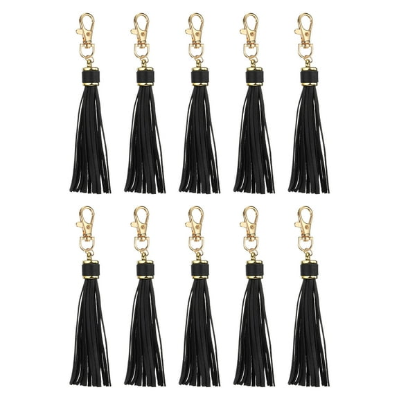 10pcs PU Leather Tassels, 6" Keychain Tassel Charm Tassel with Lobster Swivel for Jewelry Making(Black)