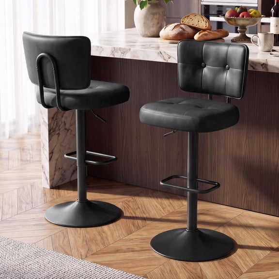 Bar Stools Set of 3, Black PU Leather Adjustable Swivel with Backrest and Footrest, 300 lbs Capacity for Kitchen Island